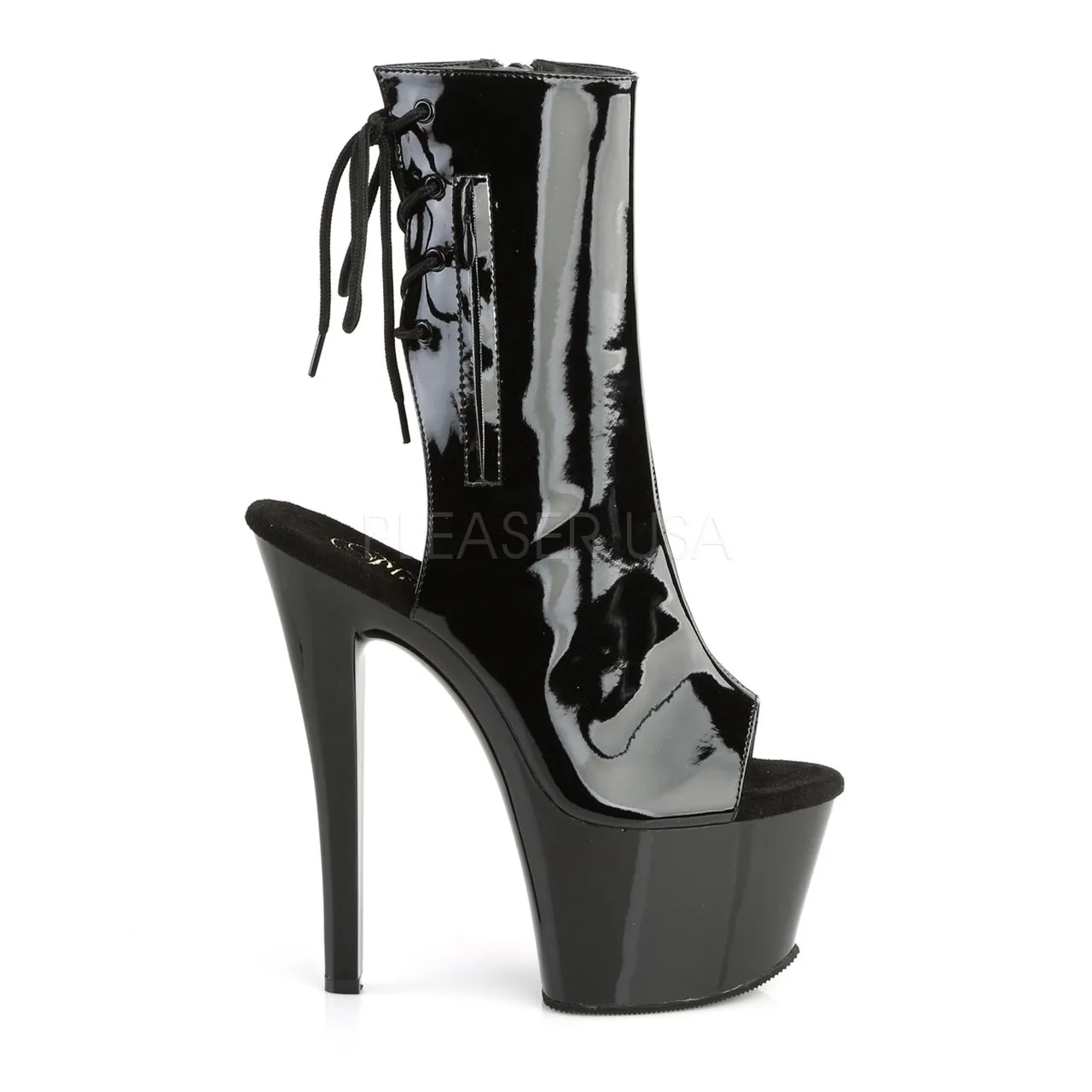 7" Heel Black Open Toe-Heel Ankle Boot*