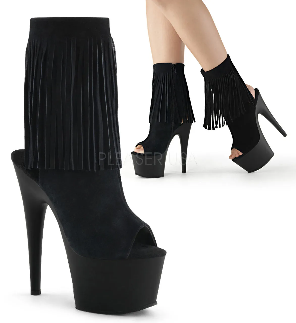 7" Heel Black Open Toe-Heel Ankle Boot*