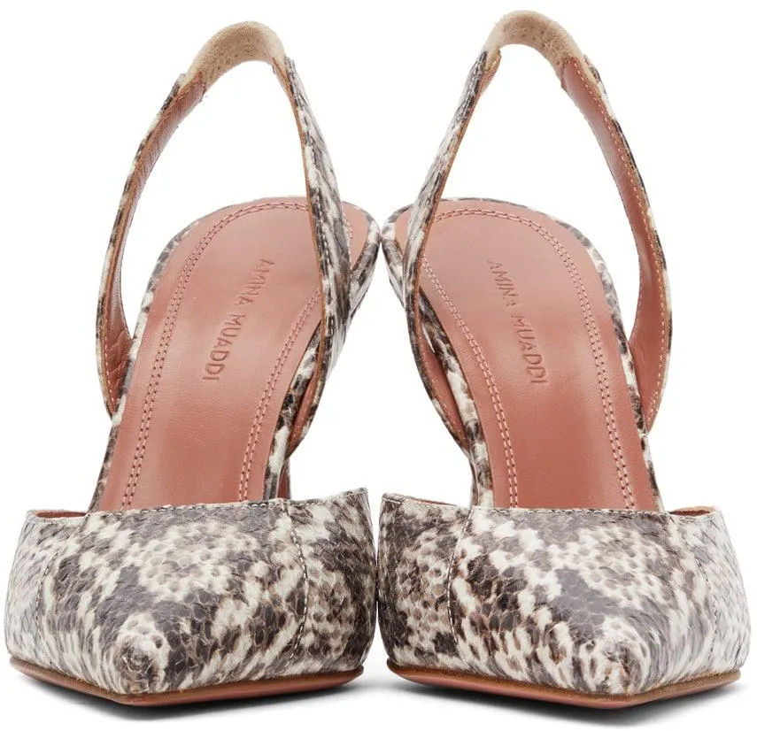 Amina Muaddi Brown Snake Holli Sling Heels