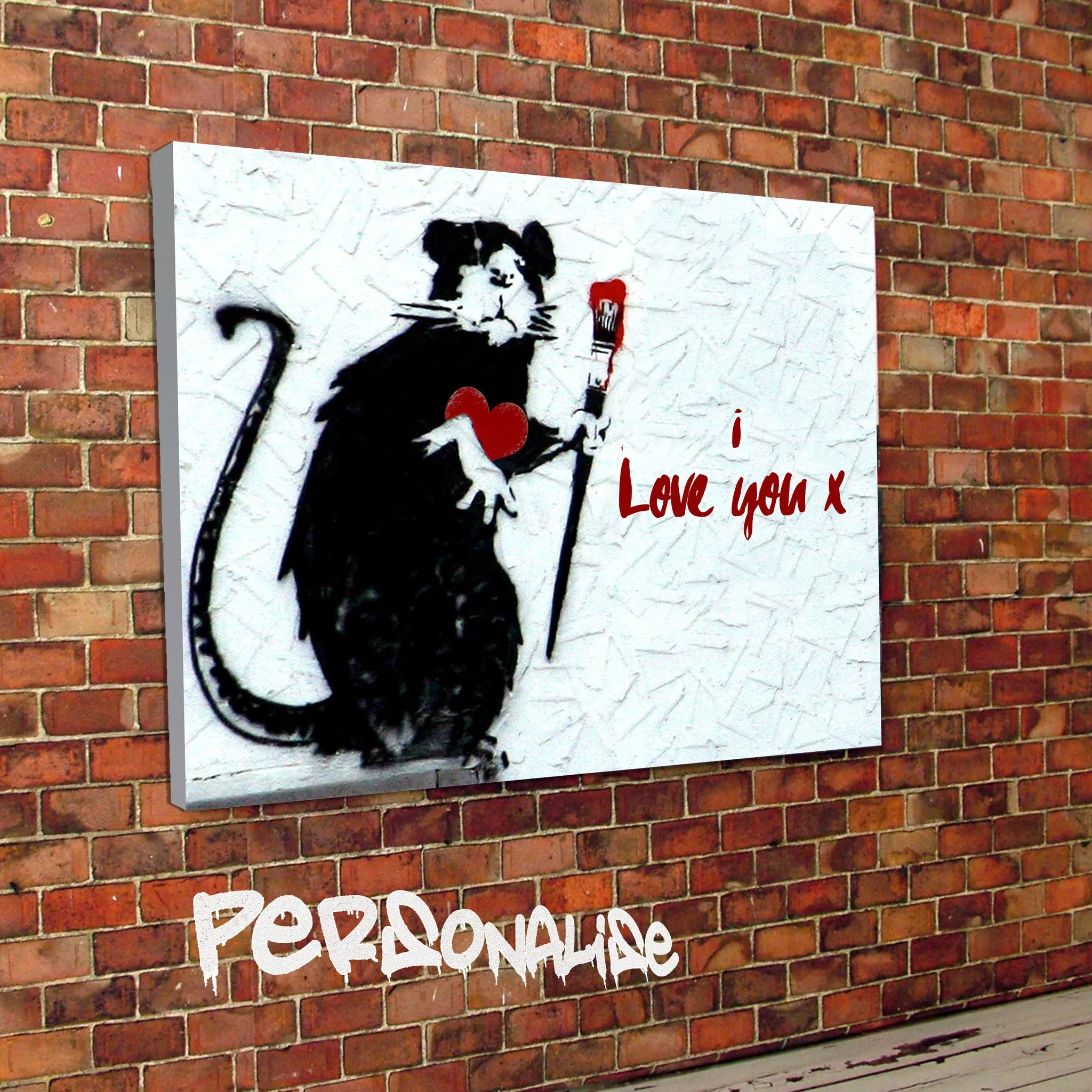 Banksy RAT I Love You Valentine's Personalised Canvas