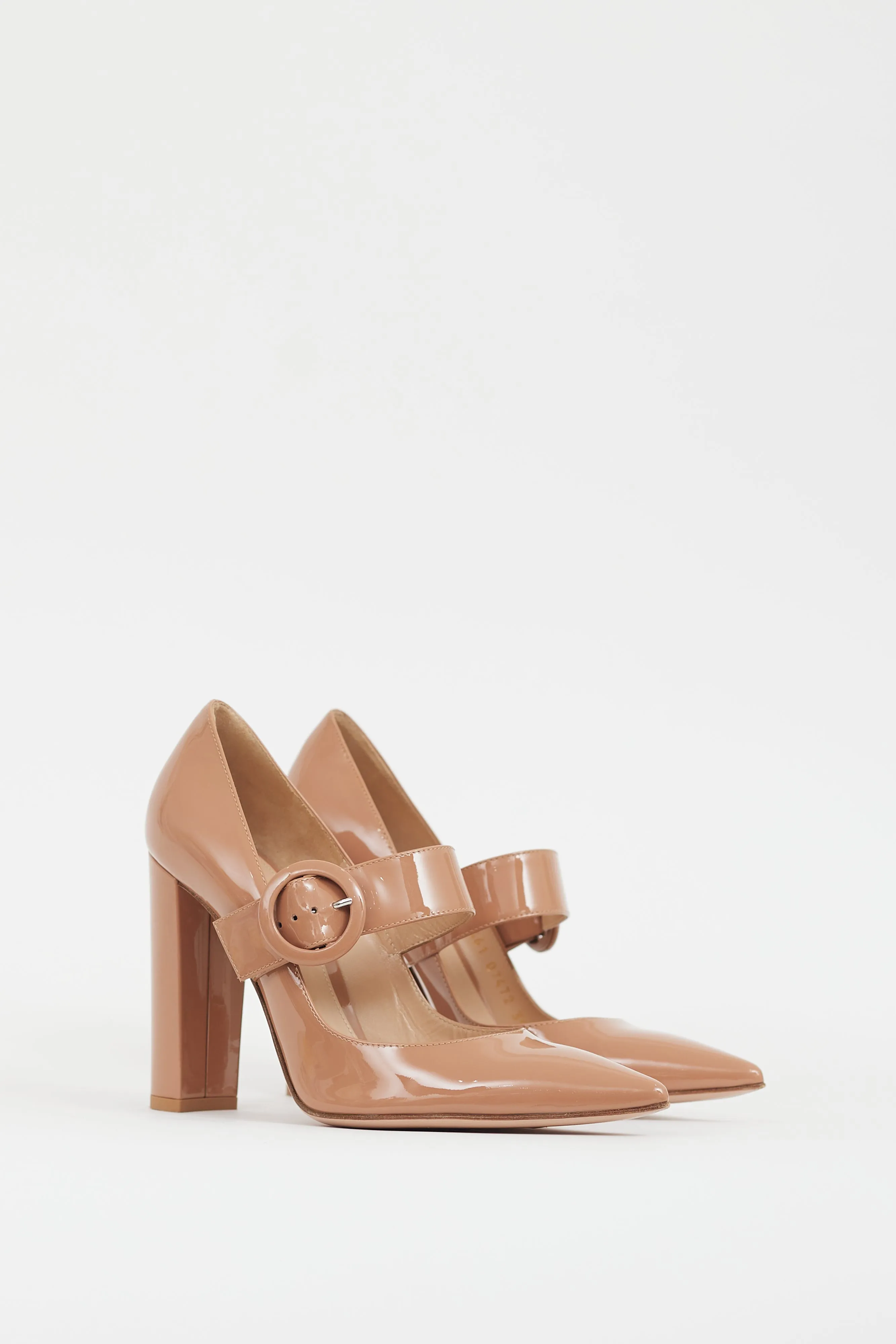 Beige Patent Leather Mary Jane Heel