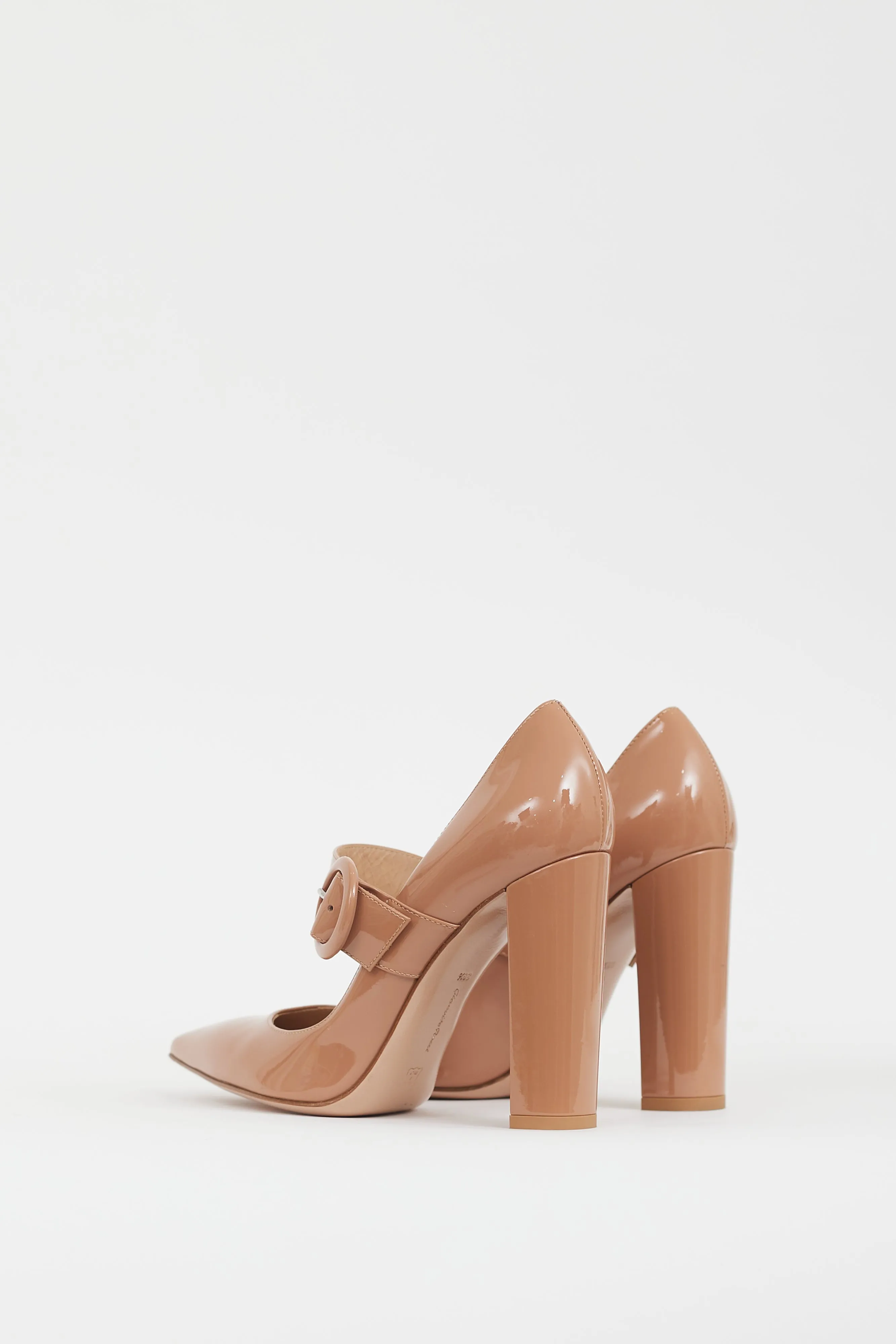 Beige Patent Leather Mary Jane Heel