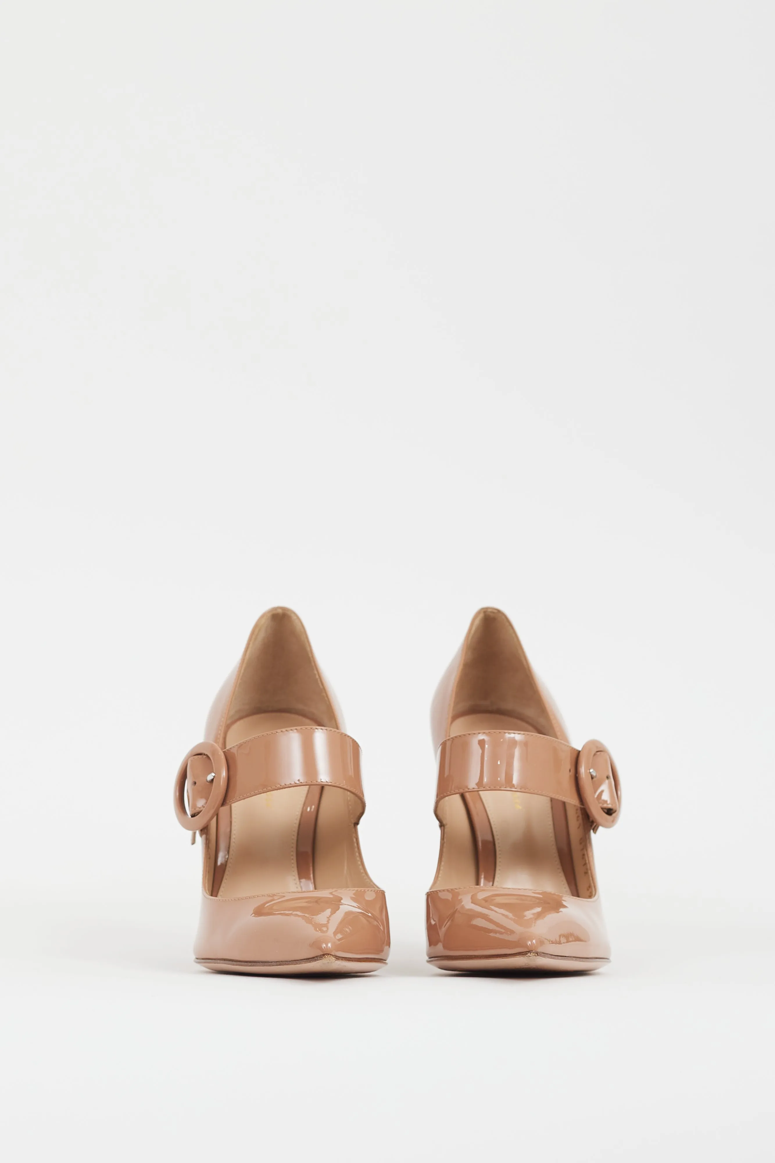 Beige Patent Leather Mary Jane Heel
