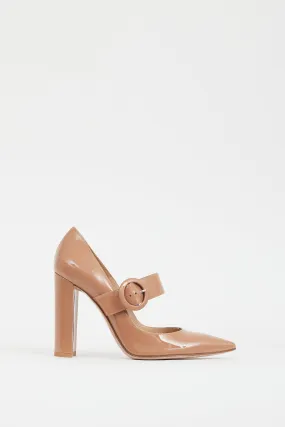 Beige Patent Leather Mary Jane Heel