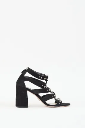 Black & Silver Suede Floral Embellished Heels