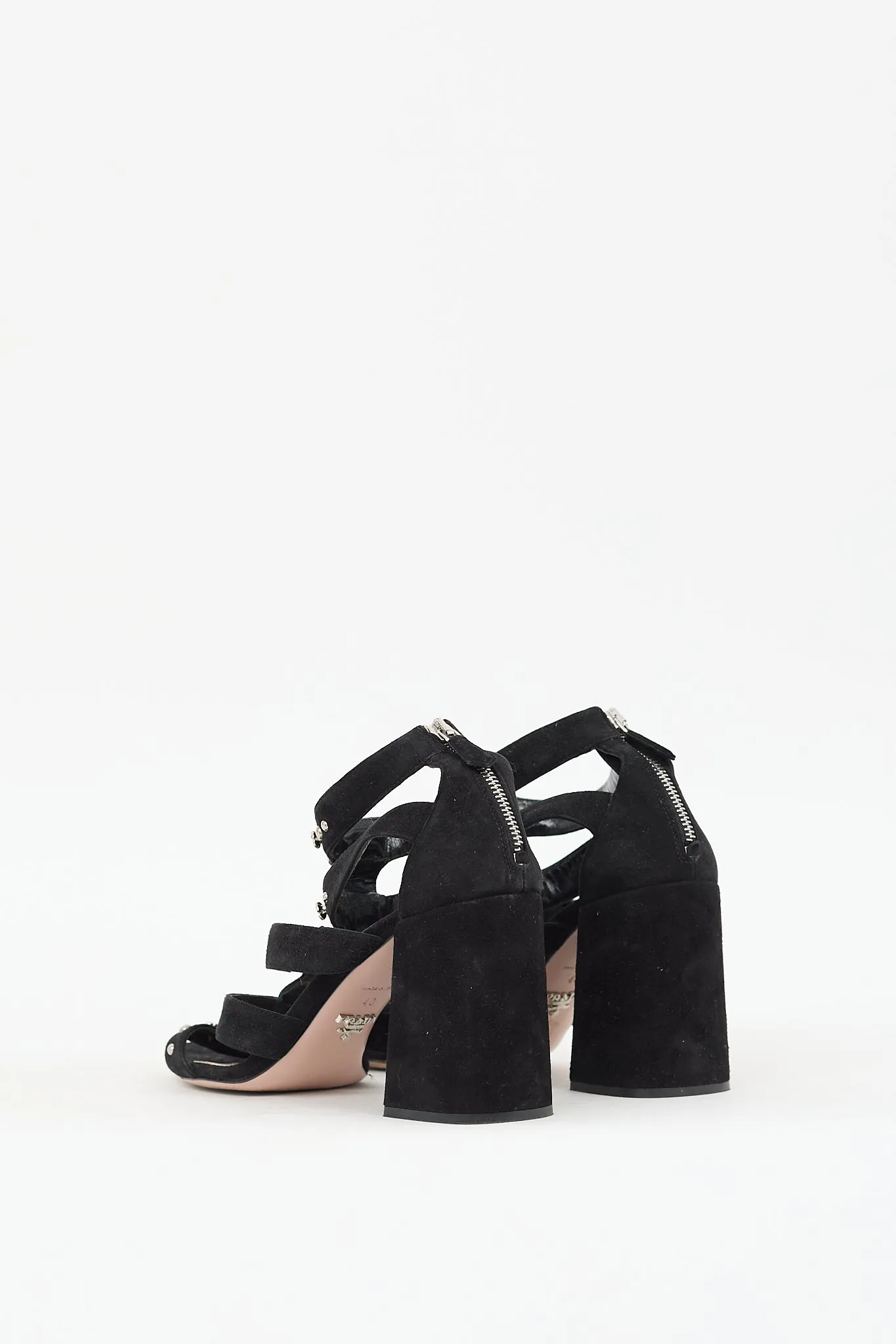 Black & Silver Suede Floral Embellished Heels