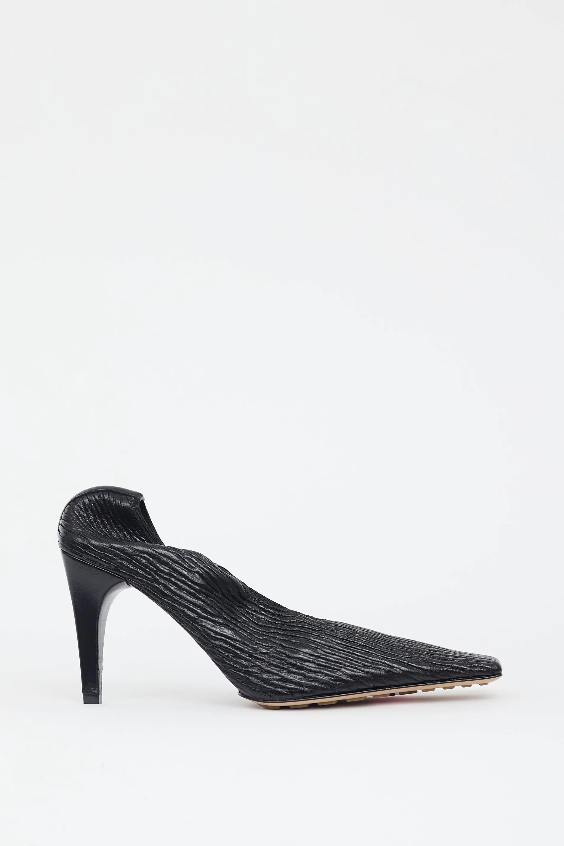 Black Crunch Textured Leather Heel