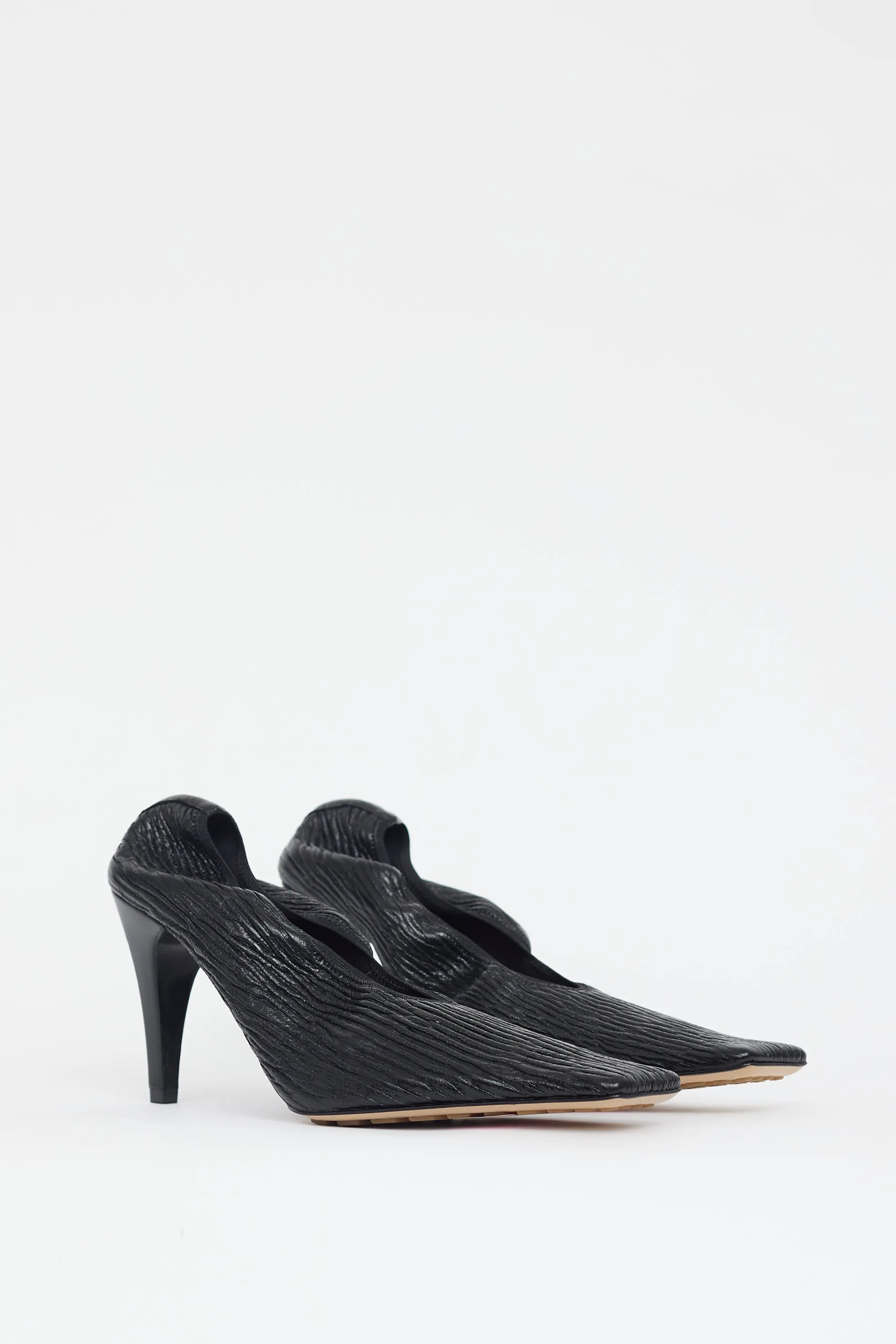 Black Crunch Textured Leather Heel