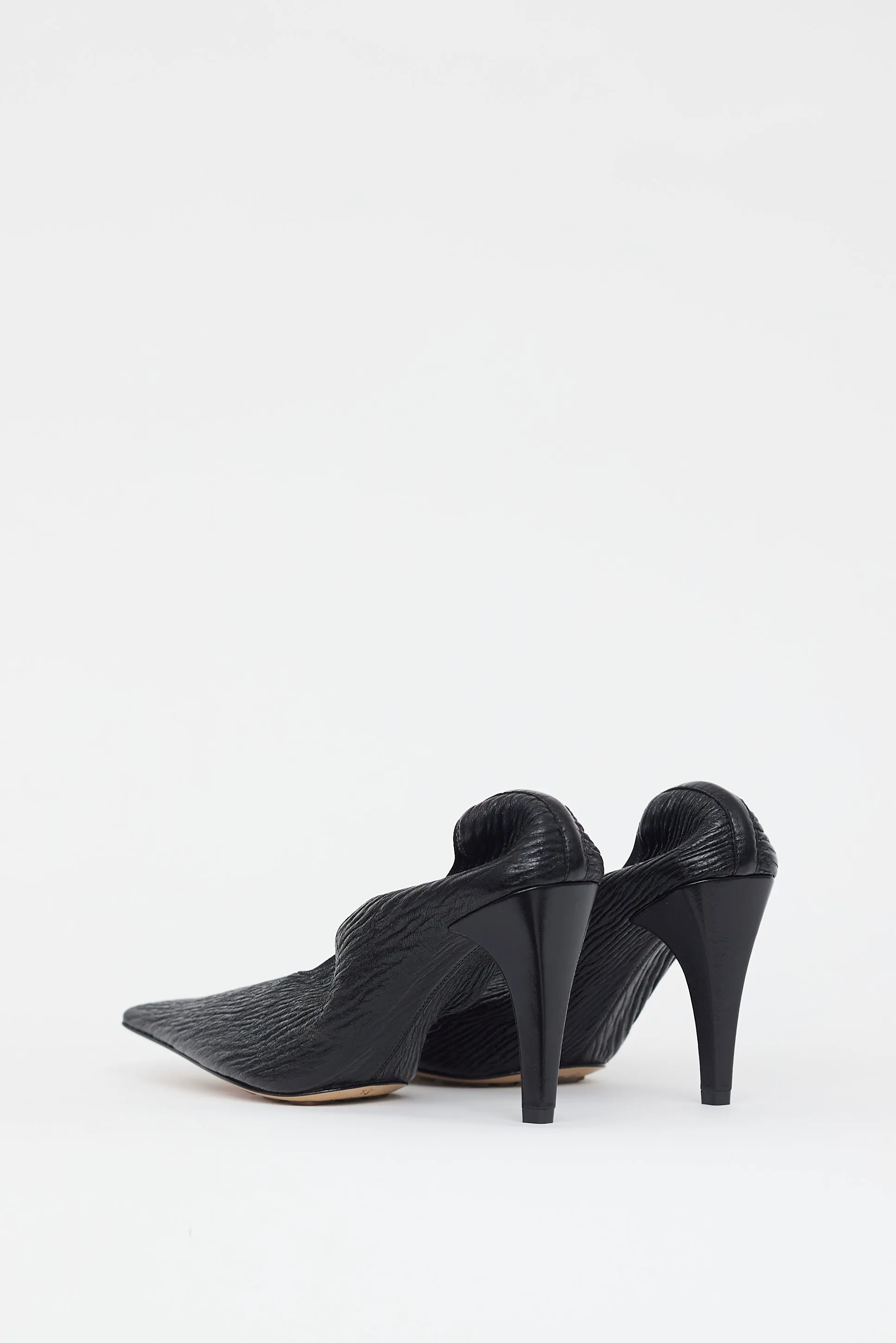 Black Crunch Textured Leather Heel