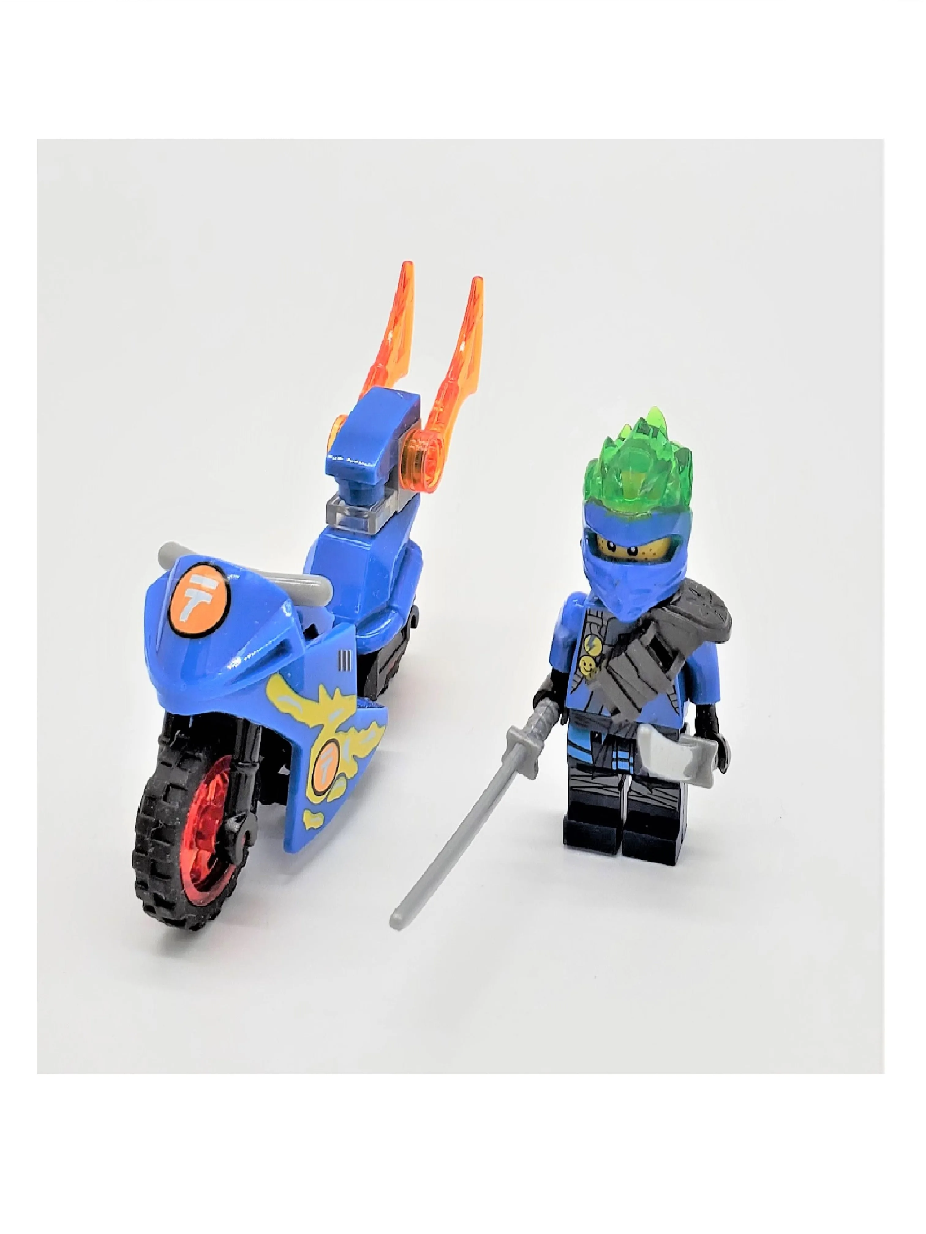 Blue Dragon Ninja Rider Block Figure with Sword and Motorcycle