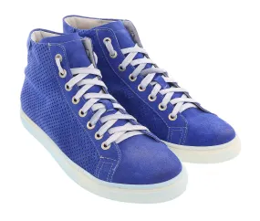 DANIELA FARGION Blue Leather High Top Perforated Leather Sneakers-