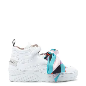 Emilio Pucci White Quilted Leather Bow-Detailed High-Top Sneakers 36