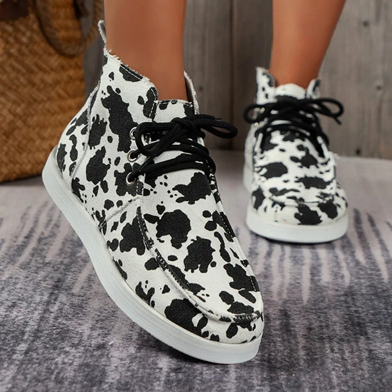 High Top Flat Heels Canvas Sneakers Women  Autumn Denim Blue Lace Up Casual Shoes Woman Plus Size 43 Anti Slip Sport Shoes