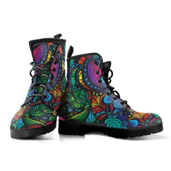Kaleidoscope Print on Demand Artwork Women's Fur Trimmed Combat Style Boots