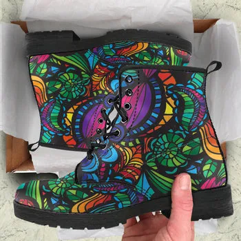 Kaleidoscope Print on Demand Artwork Women's Fur Trimmed Combat Style Boots