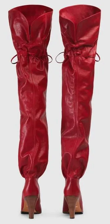 Leather Over-the-Knee Boot, Red
