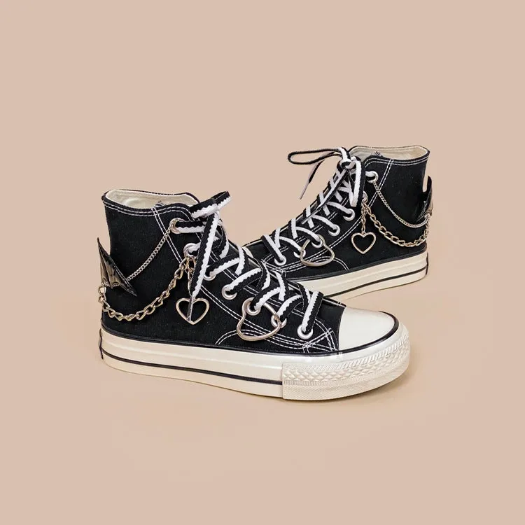 Punk Style Black High Top Canvas Shoes