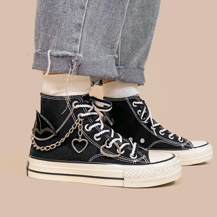 Punk Style Black High Top Canvas Shoes